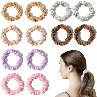 Imagen de 12 Piezas Coleteros de Seda, Elásticas Satén, 6 Colores, Goma para el pelo sencilla color liso, Scrunchies Accesorios Niñas, Mujeres, Cabello Grueso o Fino