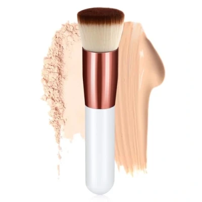Imagen de GlasFlength Brocha de Maquillaje, Pinceles Maquillaje Grande y Mullida Base Fluido Kabuki Profesional Suave Denso para Mezcla Contorno Crema Corrector (Blanco)