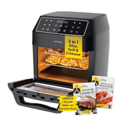 Imagen de Rachs KOCHWERK freidora de aire digital 12 litros con paquete accesorios XXL Horno, grill y ventana visualización pantalla táctil Sin aceite 10 programas función