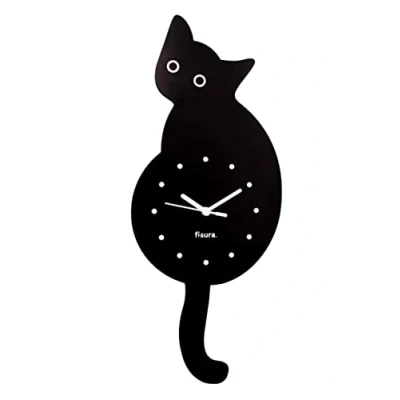 Imagen de Fisura Reloj de Gato con Cola. Pared Original. silencioso 46 x 8 centímetros. Madera y ABS. 1 Pila AA (no incluida) (Negro)