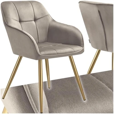 Imagen de TecTake® Sillas de Comedor Elegantes, Tapizado Aterciopelado, Respaldo Continuo, Modernas, Silla Dormitorio, Nordica, Butacas Salon, Tocador 1 Gris Topo