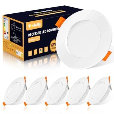 Imagen de Wonkelly Focos LED Empotrables 230V, Plafones planos 6W, Spot IP44, Blanco Cálido 3000K
