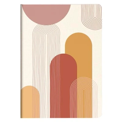 Imagen de Clairefontaine 116063C Cuaderno cosido con hilo tonos cálidos y formas geométricas A5 14,8 x 21 cm 64 páginas líneas de papel marfil 90 g Colección Terracotta 3 visuales, entrega