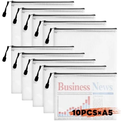 Imagen de AiQInu 10 piezas Bolsas de Documento A5, Bolsa Archivo Cremallera, Impermeable Plastico con Cierre Cremallera