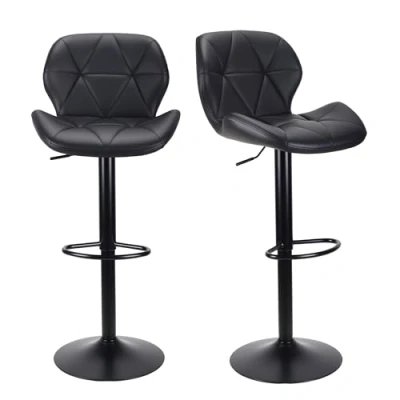 Imagen de WangPangzi Taburetes de Bar,Juego 2 Sillas Bar Cocina Modernos Altura Ajustable con Respaldo Giratorios Imitación Cuero Isla (Todo Negro)