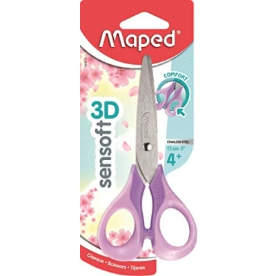 Imagen de Maped 484291 Tijeras para niños con anillos flexibles y ergonomía 3D escolares a partir de 4 años jardín infantes primarios Color pastel morado