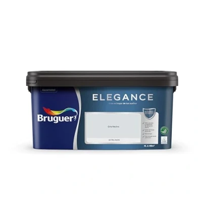 Imagen de BRUGUER Elegance Pintura Monocapa Extra Mate para Paredes y Techos, Interior Exterior protegidos, Ultra Lavable, Resistente al Desgaste Manchas, Con conservante Antimoho, Gris Neutro 4 L