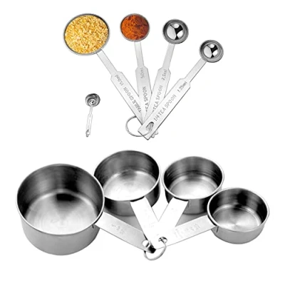 Imagen de Juego de tazas medidoras y cucharas medidoras, 8 piezas cuchara medidora acero inoxidable taza para hornear, cocinar (ocho piezas)