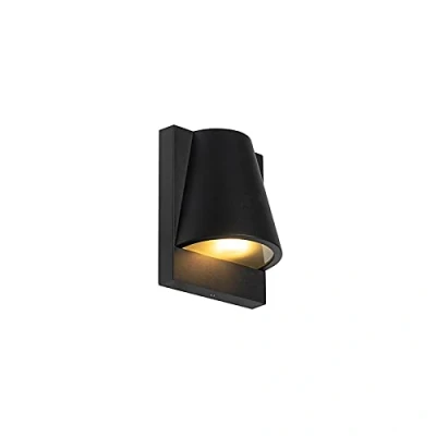 Imagen de QAZQA Aplique exterior industrial negro IP44 FEMKE Aluminio/Vidrio Redonda Adecuado para LED Max. 1 x 35 Watt