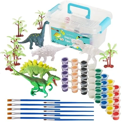 Imagen de THE TWIDDLERS Juego de 15 Piezas Pinte Su Kit Dinosaurio Juegos Pintar 2 a 4 Años Incluye Pinceles más 6 Pinturas