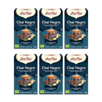 Imagen de Yogi Tea, Chai Negro Infusión Ayurvédica Mezcla de Té Negro, Jengibre, Canela Pack 6x17 bolsitas (102 en total)