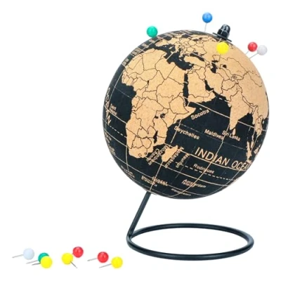 Imagen de EXERZ 14cm Globo Terráqueo De Corcho Natural incluye 12 Alfileres Fije Y Marque Aventuras, Lugares Memorables, Planes Vacaciones Futuras. Pantalla Escritorio