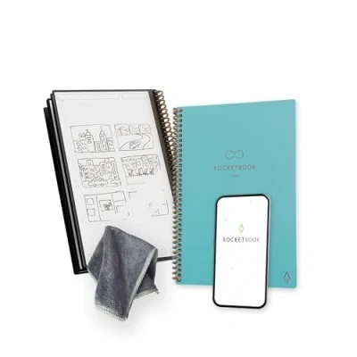 Imagen de Rocketbook Core Cuaderno Espiral Reutilizable, Tamaño A5, 15 cm x 22,4 cm, Turquesa Páginas de Puntos, Conexión a App, Borrable, Tapa Duradera, para el Colegio, Trabajo y los Proyectos Creativos