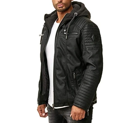 Imagen de Redbridge Chaqueta de imitación cuero para hombre con capucha Negro M