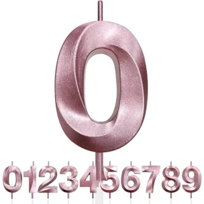 Imagen de Número 0 Vela de Cumpleaños con Purpurina oro rosa y Diseño 3D, Velas Números, Decoración Tarta, Tarta para Fiesta Cumpleaños, Aniversario Boda,