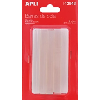 Imagen de APLI 13943 Recambio barras de cola termofusible diámetro 11 mm x 10 cm barras, color transparente
