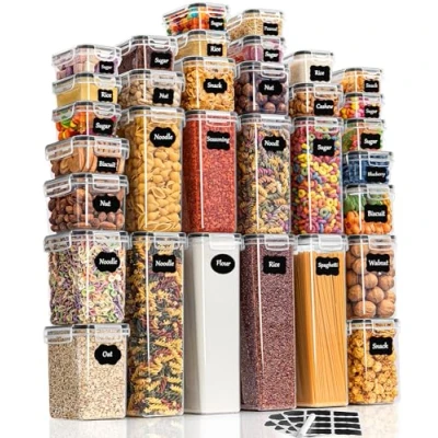 Imagen de GoMaihe Botes Cocina, Juego de 32 Piezas Recipiente Cocina Almacenaje Plástico Alimentos Sellados con Tapa, Se Utiliza para Almacenar Cereales Arroz, Harina, Etc