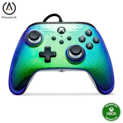 Imagen de mando alámbrico PowerA Advantage para Xbox Series XS Raptor cromado, mando, videojuegos con cable, juegos, funciona