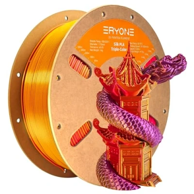 Imagen de ERYONE Filamento PLA Seda Tricolor, de Impresora 3D Dicromático 1,75 mm, +/ 0,03 Roja Dorada y Morada
