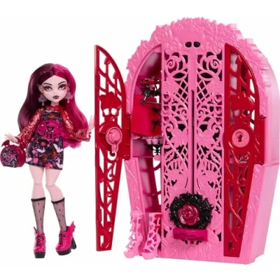 Imagen de Monster High Skulltimate Secrets Jardín misterioso Draculaura Conjunto de muñeca y accesorios, armario con más 19 sorpresas para una merienda, incluida ropa muñeca, HYT72