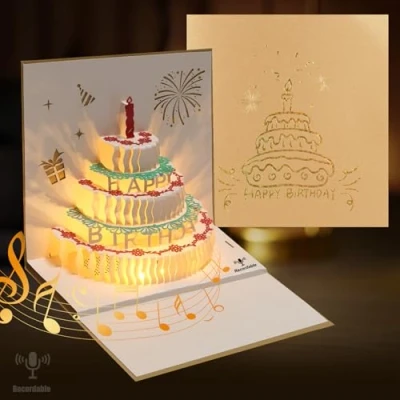 Imagen de LUZOON 3D Pop Up Tarjeta de Cumpleaños, Puede grabar música traer y luz Tarjetas Cumpleaños，Regalo feliz cumpleaños para mujeres, hombres, niños, niñas, madres, amigos