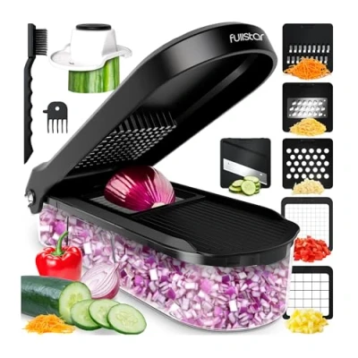 Imagen de Multifuncional Cortador de Verdura Mandolina Cocina Profesional Manual Picador Verduras Patatas Cebolla Rallador y Queso Gadgets (Compacto 6 en 1 Negro)