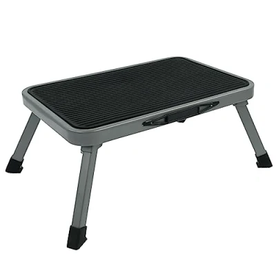 Imagen de Cartrend 10167 escalón Plegable de un Solo peldaño para peldaños Autocaravana reposapiés Camping autobús Caravana hasta 150 kg 47 x 26 cm Altura: 17 cm, Metal, Negro