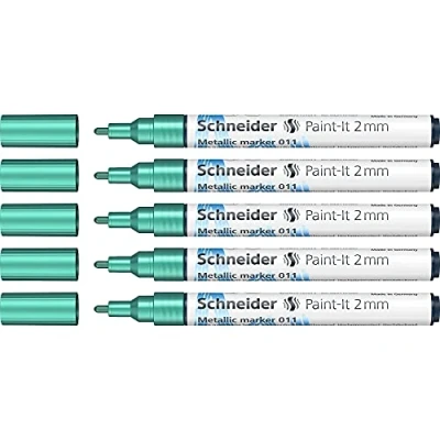 Imagen de Schneider Paint It Rotulador metálico verde (grosor de trazo 2 mm, nueva tecnología pigmento, efecto brillante), 5 unidades