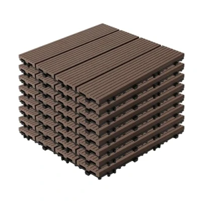 Imagen de YOEVU Set de 11 Baldosas Exterior Madera Composite WPC, 1m², Terraza, Patio y Jardín, Antideslizantes, Resistentes al Agua, 30x30cm, Marrón Café
