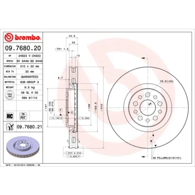 Imagen de BREMBO COATED DISC LINE 09.7680.21 Disco de freno 310 32 5 ventilación interna revestido altamente carbonizado PEUGEOT: 807, CITROËN: C8