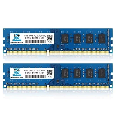 Imagen de Motoeagle 16GB Kit (2x8GB) DDR3L/DDR3 1600MHz 8GB PC3 PC3L 12800U Unbuffered Non ECC 1.35V CL11 2Rx8 DDR3 1600 Dual Rank 240 Pin UDIMM Sobremesa Memoria