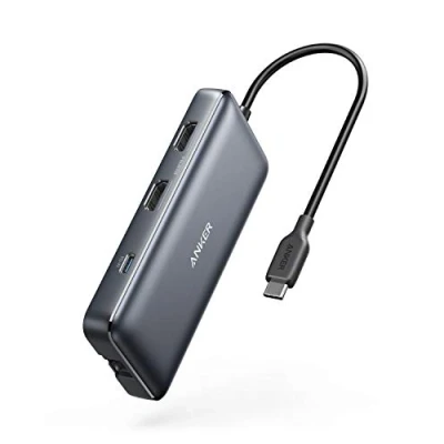 Imagen de Anker Hub USB C 8 in 1 PowerExpand, Type Media Adaptador, Dual 4K HDMI, 100W Power Delivery 1Gbps Ethernet 2 puertos de datos 3.0, lector tarjetas memoria SDµSD para MacBook Pro