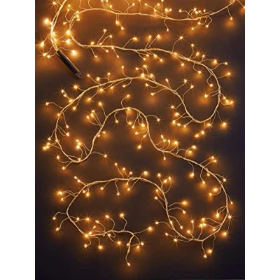 Imagen de Hellum 530438 Cadena de luces LED para exteriores, cable cobre, 420 color blanco cálido, 3,1 m, con temporizador, transformador jardín, balcón, terraza, fiesta, boda, Navidad,