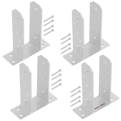 Imagen de KOTARBAU® 4 soportes para postes de 70 mm TT galvanizados en caliente acero galvanizado atornillar, anclaje hormigón postes, madera, valla,