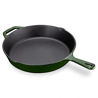 Imagen de Navaris Sartén antiadherente de hierro Plancha redonda esmaltada Ø 30 CM con mango Para horno barbacoa freír asar carne pescado verduras pollo