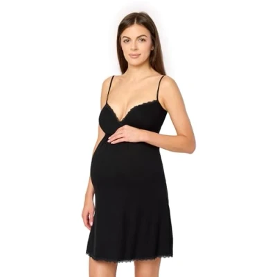 Imagen de Merry Style Combinación Interior de Embarazo para Mujer Viscosa Enagua elástica Ligera Agradable al Tacto camisón Dormir Ropa Diario Camisa Noche Verano MS10 466 (Negro, M)