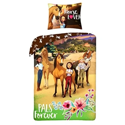 Imagen de Halantex SP 8321BL Spirit Wild Horse Pals Forever Juego de funda edredón y almohada, reversible, 100% algodón, 2 piezas, multicolor, 140 x 200 cm/70 90 cm