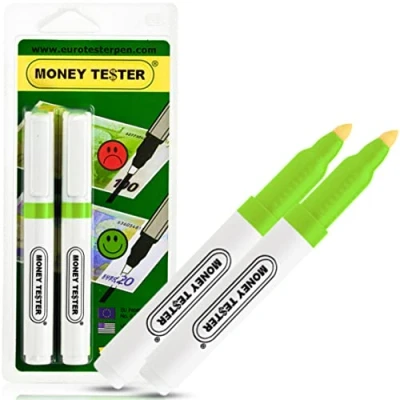 Imagen de MONEY TESTER Detector Billetes Falsos Profesional, Rotulador para Euro Dolar Libras y Principales Monedas internacionales, Original Made in Italy(2 Unidades)
