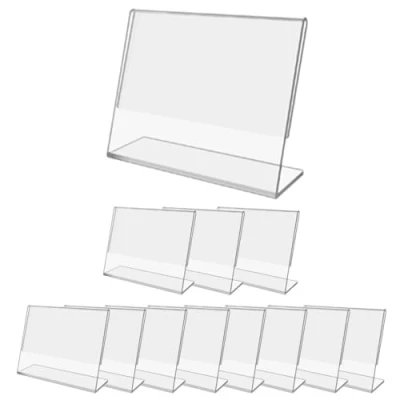 Imagen de Danieli Store Expositor en Acrilico Porta Precios Transparente 12 Piezas 9x7cm Metacrilato Forma de L para Mostrar y Promociones