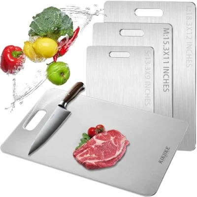 Imagen de tabla de cortar titanio 2025, 100% puro para cocina, doble cara grado alimenticio, antiadherente, duradera y fácil limpiar (15.3 x 11 pulgadas)