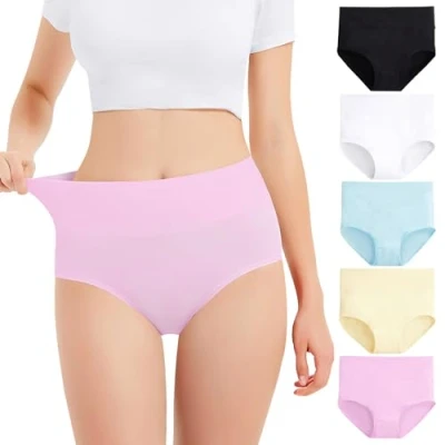 Imagen de Falechay Bragas Mujer Algodón Cintura Alta Pack de 5 Multicolor04,L
