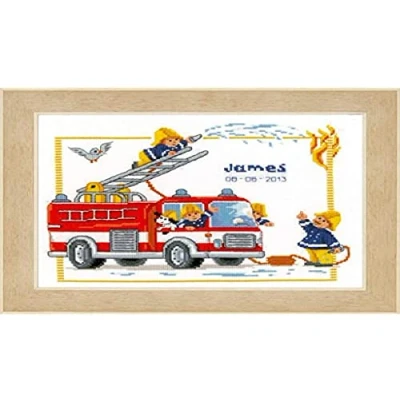 Imagen de VERVACO Stickpackung Zählmuster Bei Der Feuerwehr Kit de Punto Cruz, Cotton, Colores Variados, ca. 29 x 24 cm / 11,6&quot; 9,6&quot;