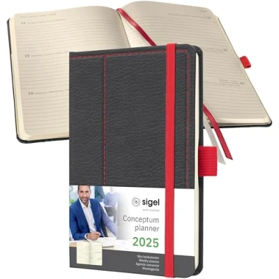 Imagen de SIGEL C2556 Conceptum Agenda semanal 2025, diseño grey red, 9,5 x 15 cm, tapa dura, 176 páginas, gris, rojo