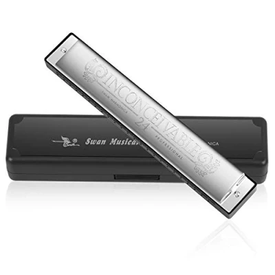 Imagen de Armónica en Do Harmonica 24 hoyos Clave de C Órgano bucal Polifonía diatónica Harmónico Arpa con estuche para blues Folk Jazz Pop adultos, niños, principiante, regalo, plata