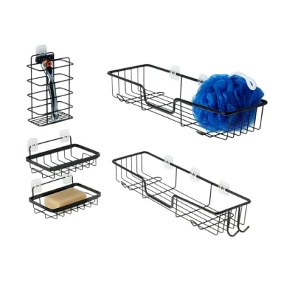 Imagen de Amazon Basics Organizador de ducha adhesivo acero inoxidable, 5 Unidad,color Negro