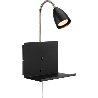 Imagen de Markslöjd Aplique de pared Cuarto negro 30 cm enchufe hierro estante puerto USB