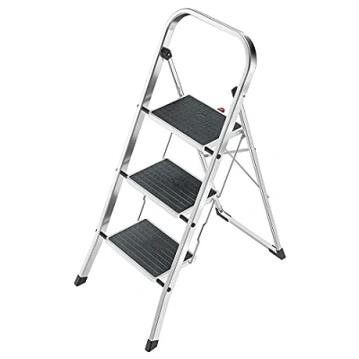 Imagen de Hailo K60 Taburete de Aluminio con 3 peldaños y esterillas Antideslizantes, Metal, Negro, Acero Inoxidable