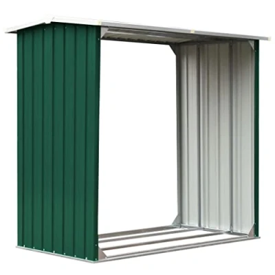 Imagen de vidaXL Caseta de Jardín para Leña Acero Galvanizado Soporte Almacenaje Terraza Patio Estructuras Organizadores Duradera Resistente Verde 172x91x154cm