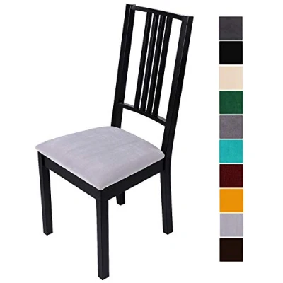 Imagen de Homaxy funda de asiento terciopelo suave para silla comedor, elástica, lavable, protectora sillas, terciopelo, gris claro, 4 unidades