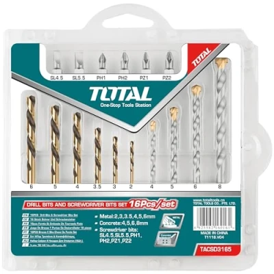 Imagen de TOTAL Juego de 16 Brocas Para Metal y Pared Puntas Atornillar, Planas, Phillips Pozidrive Precisión Durabilidad Resistente al Paso del Tiempo